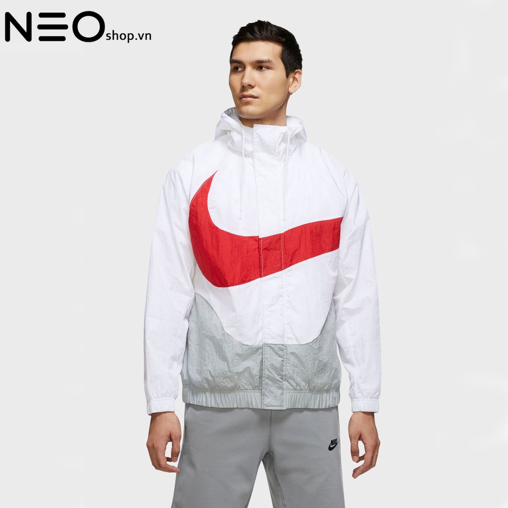 ÁO KHOÁC NIKE SPORTSWEAR SWOOSH MEN'S WOVEN LINED JACKET - TRẮNG / XÁM / ĐỎ