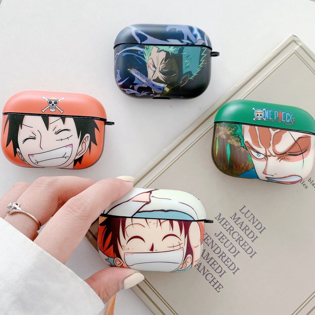 Vỏ Bảo Vệ Hộp Sạc Tai Nghe Airpods Pro 1 / 2 Bằng Tpu Dẻo Họa Tiết Hoạt Hình One Piece Luffy Kèm Móc Treo