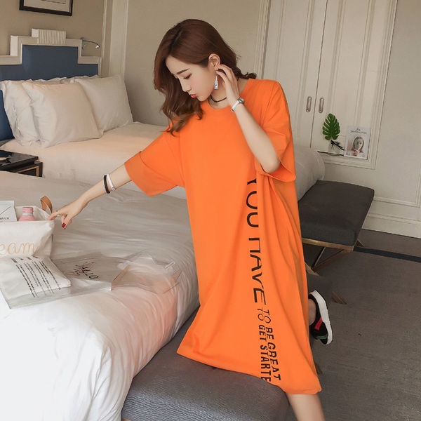 Đầm Dài Qua Gối Tay Ngắn Dáng Rộng In Chữ Thời Trang Mùa Hè Xinh Xắn Cho Nữ