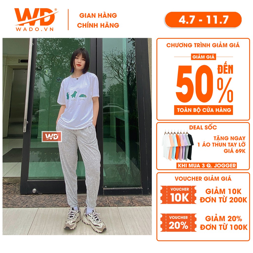 [QUÀ LÀ VÒNG TAY] Quần jogger nữ Wado chất nỉ da cá mềm mịn dáng suông unisex  trơn bo gấu