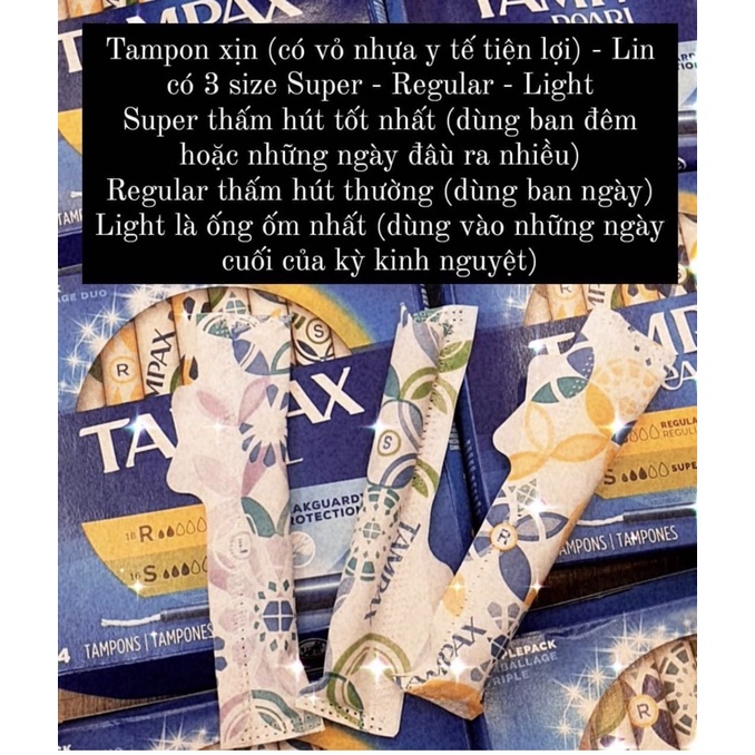 Tampon Tampax Pearl - Băng Vệ Sinh Dạng Ống (đủ size)