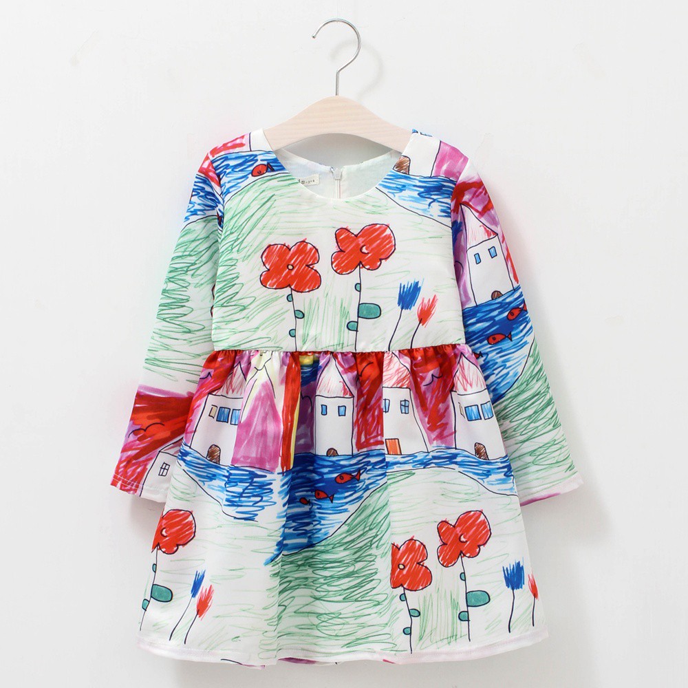 Đầm Sanlutoz Thiết Kế Dài Tay Phong Cách Thời Trang Thu Đông Dễ Thương Dành Cho Bé Gái