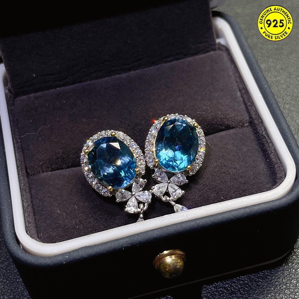 (MỚI) Bông tai đính đá Topaz xanh dương thời trang