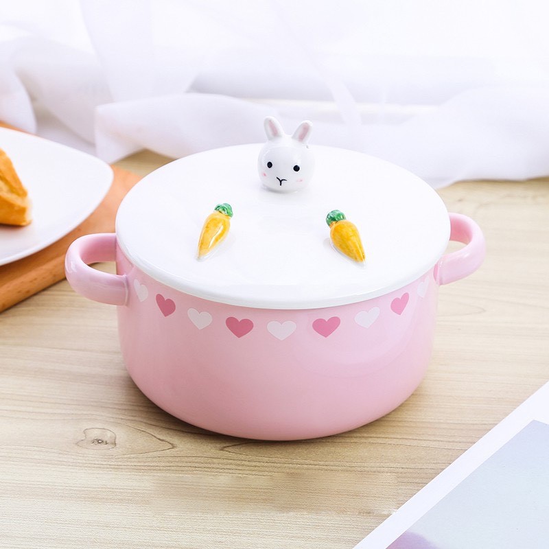 [11 Mẫu Cute] Tô Ăn Mì, Tô Sứ 800ml Có Nắp Đậy Kiêm Giá Đỡ Điện Thoại - Thoải Mái Dùng Lò Vi Sóng