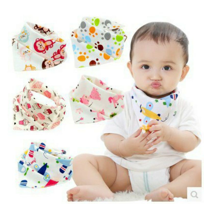 Set 5 Khăn Yếm Tam Giác Cotton 2 Cúc Bấm Cho Bé Từ 0-4y