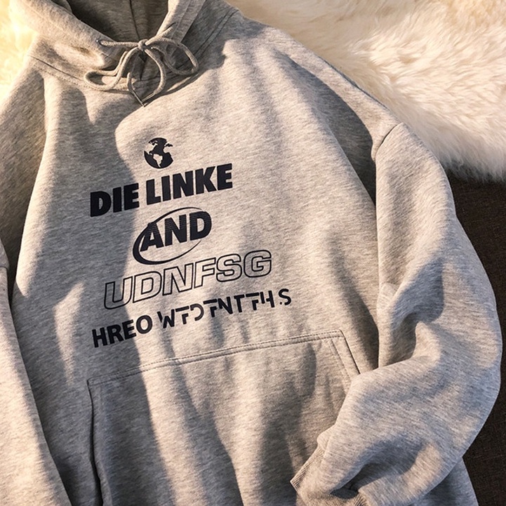 【ZHELIHANGFEI】Áo Hoodie Tay Dài Dáng Rộng In Chữ Cá Tính Thời Trang