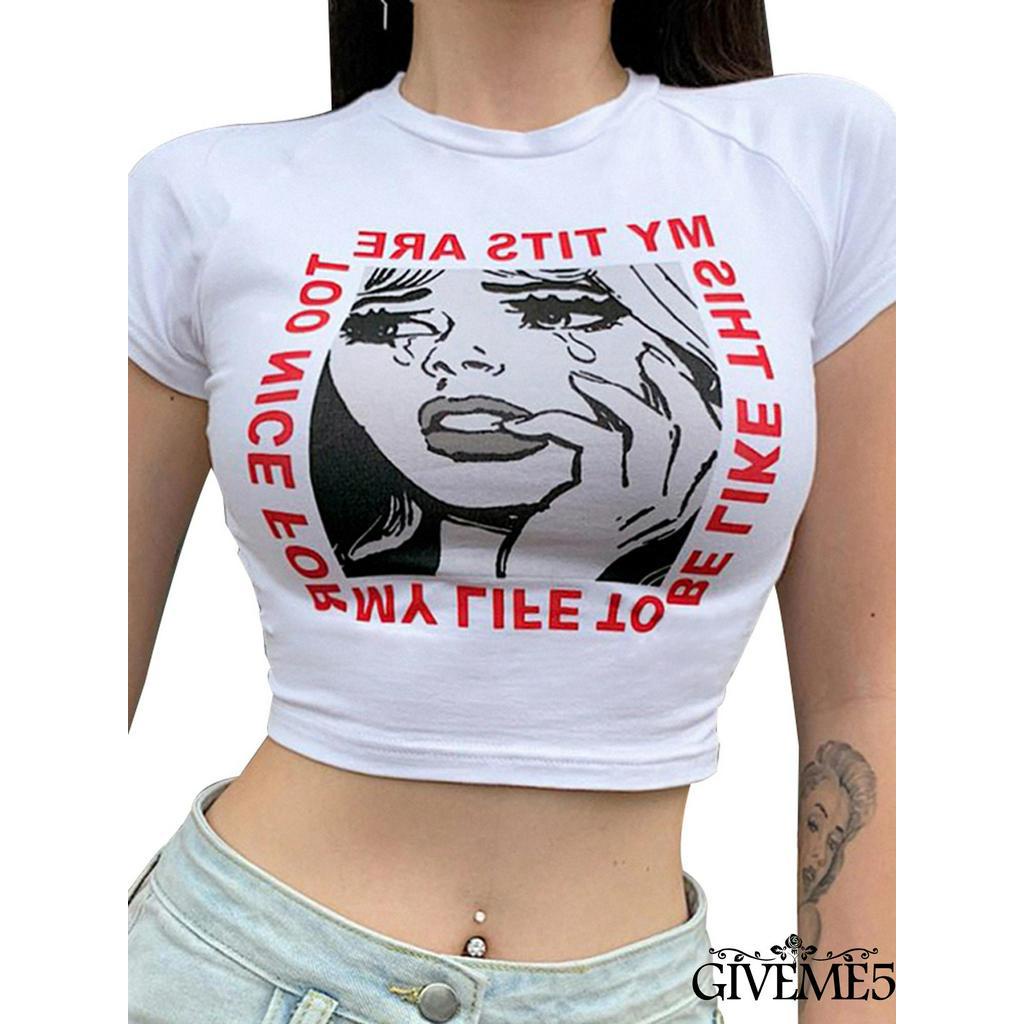 Áo Thun Lửng Ngắn Tay In Chữ Gợi Cảm Cho Nữ