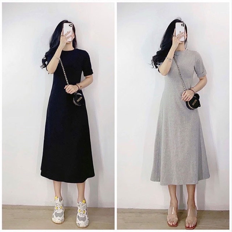 ĐẦM THUN MAXI TAY NGẮN DÁNG XOÈ