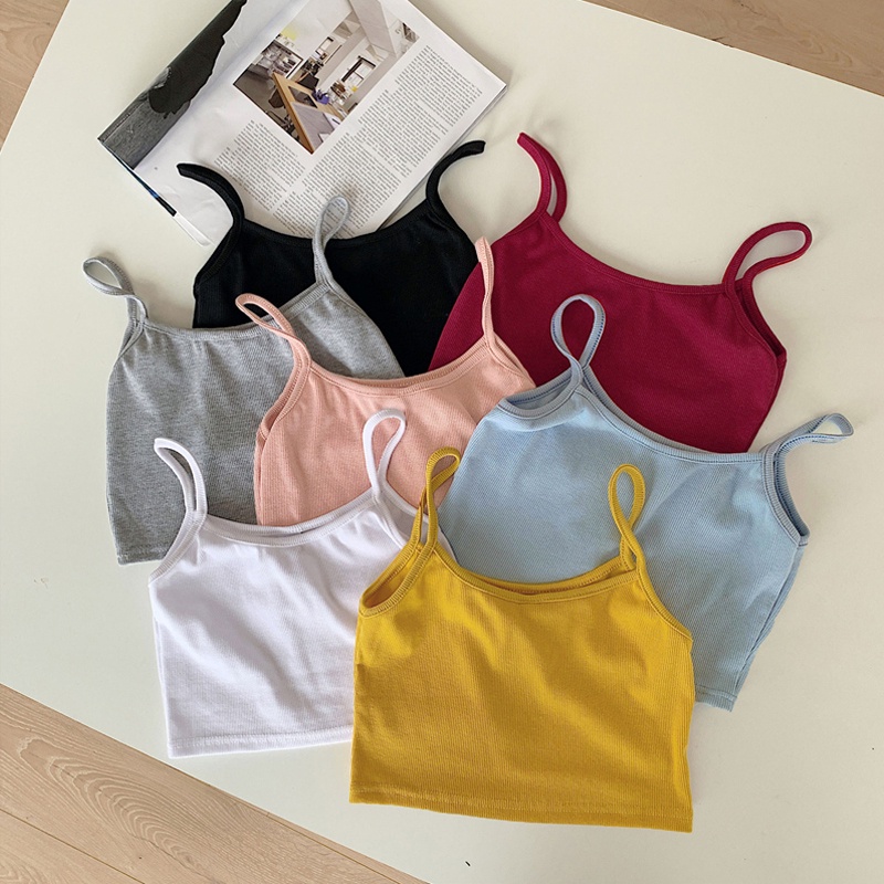 Áo Croptop Hai Dây Phong Cách Hàn Quốc Quyến Rũ Cho Nữ Áo Crop Top Thể Thao Hai Dây Co Giãn Màu Trơn Thời Trang Mùa Hè Quyến Rũ Cho Nữ