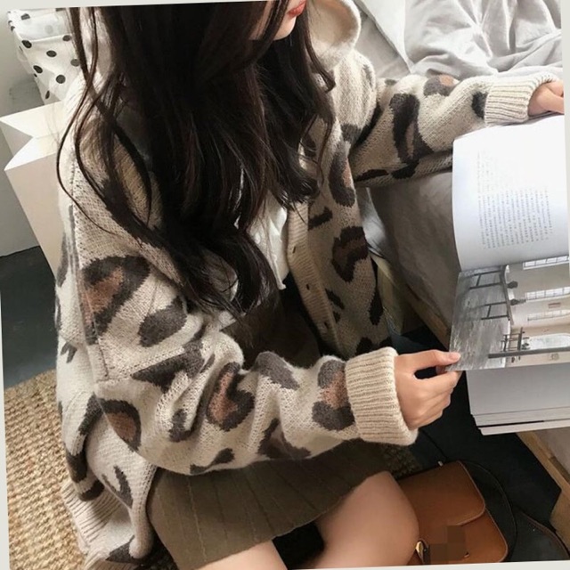 [HÀNG ORDER] Áo Cardigan len hoạ tiết da beo lông chìm | BigBuy360 - bigbuy360.vn