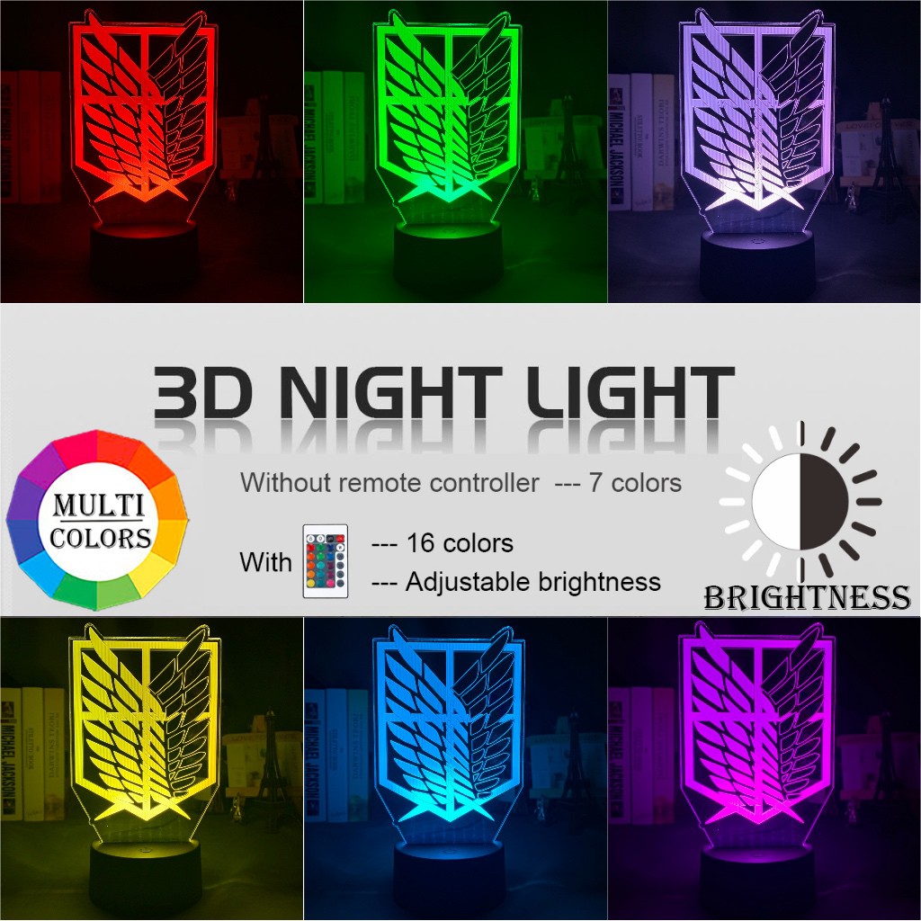 3D Illusion Led Night Light Wings of Liberty 7 màu Thay đổi đèn ngủ cho trẻ em Phòng trang trí nội thất Đèn bàn Attack on Titan Gift
