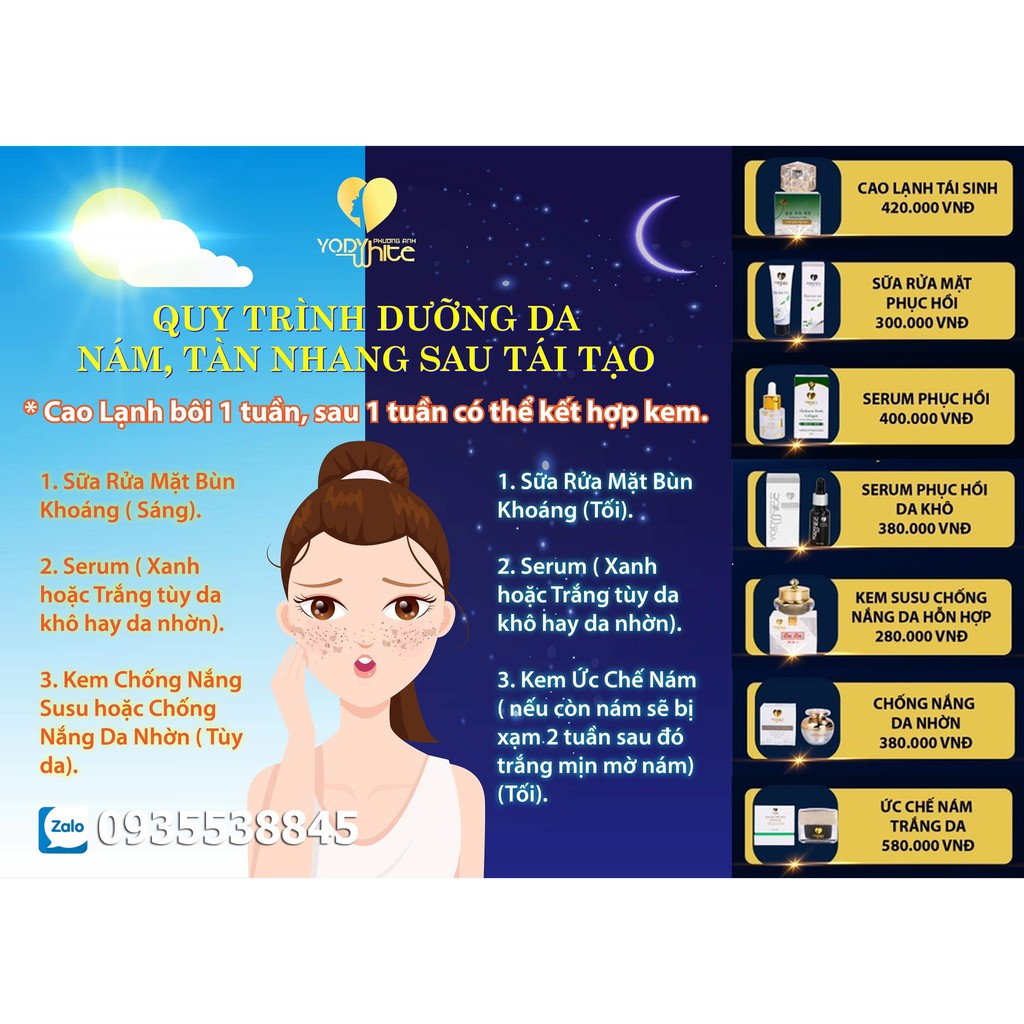 CAO LẠNH TÁI SINH + KEM CHỐNG NẮNG⚡ ⚡SU SU SPF 50++ Yody White Phương Anh Kem dưỡng trắng da chống nắng