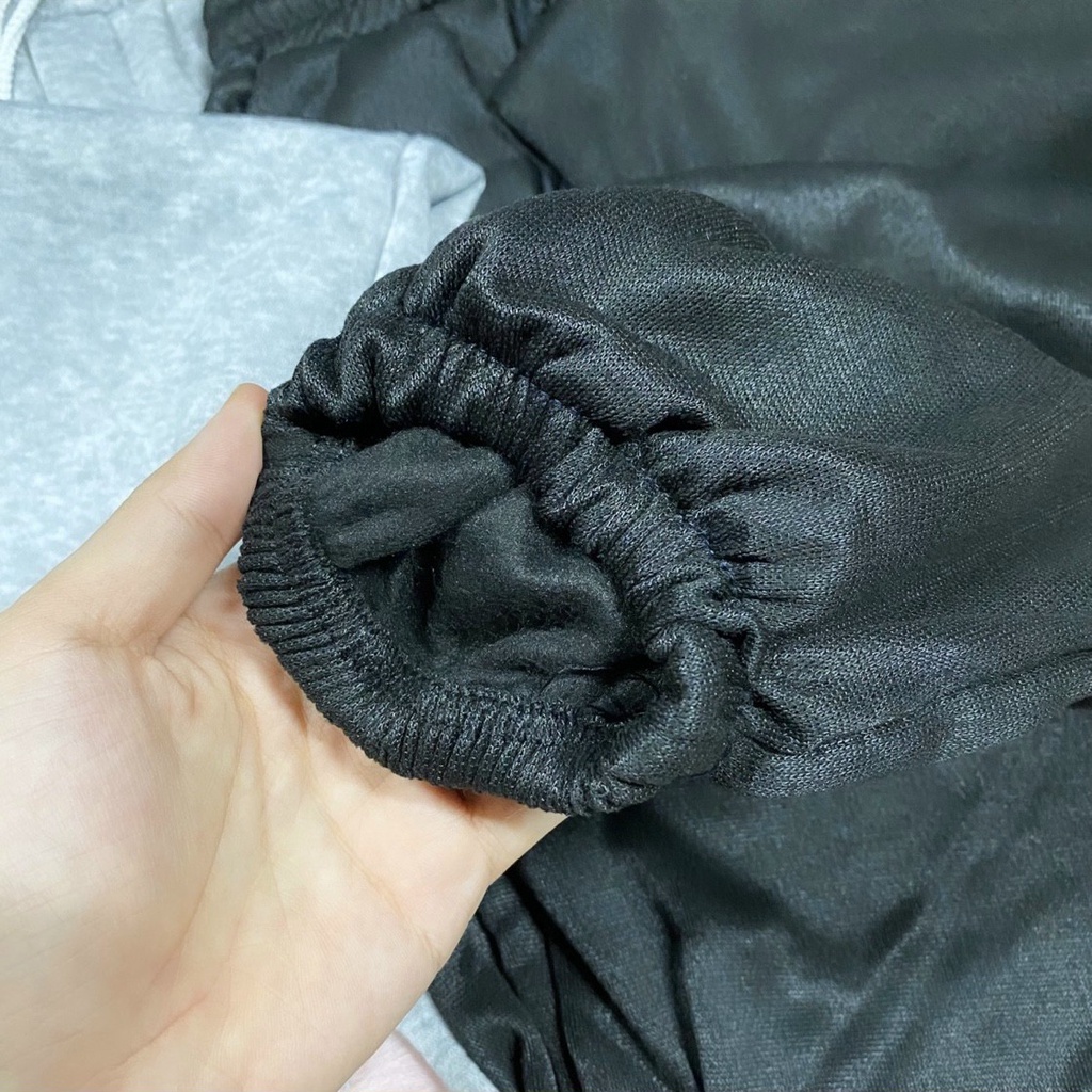 Quần jogger nữ ống rộng bo gấu trơn vải nỉ bông dây rút màu đen - Quần bom ống rộng nữ thun jogger mặc ở nhà thu đông