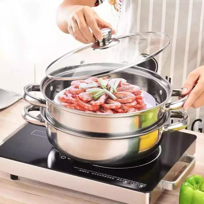 [Yan Can Cook] Nồi Hấp Đa Năng , Nồi Hấp 2 Tầng Inox 28cm Cao Cấp ( sử dụng được cả bếp từ và bếp ga)