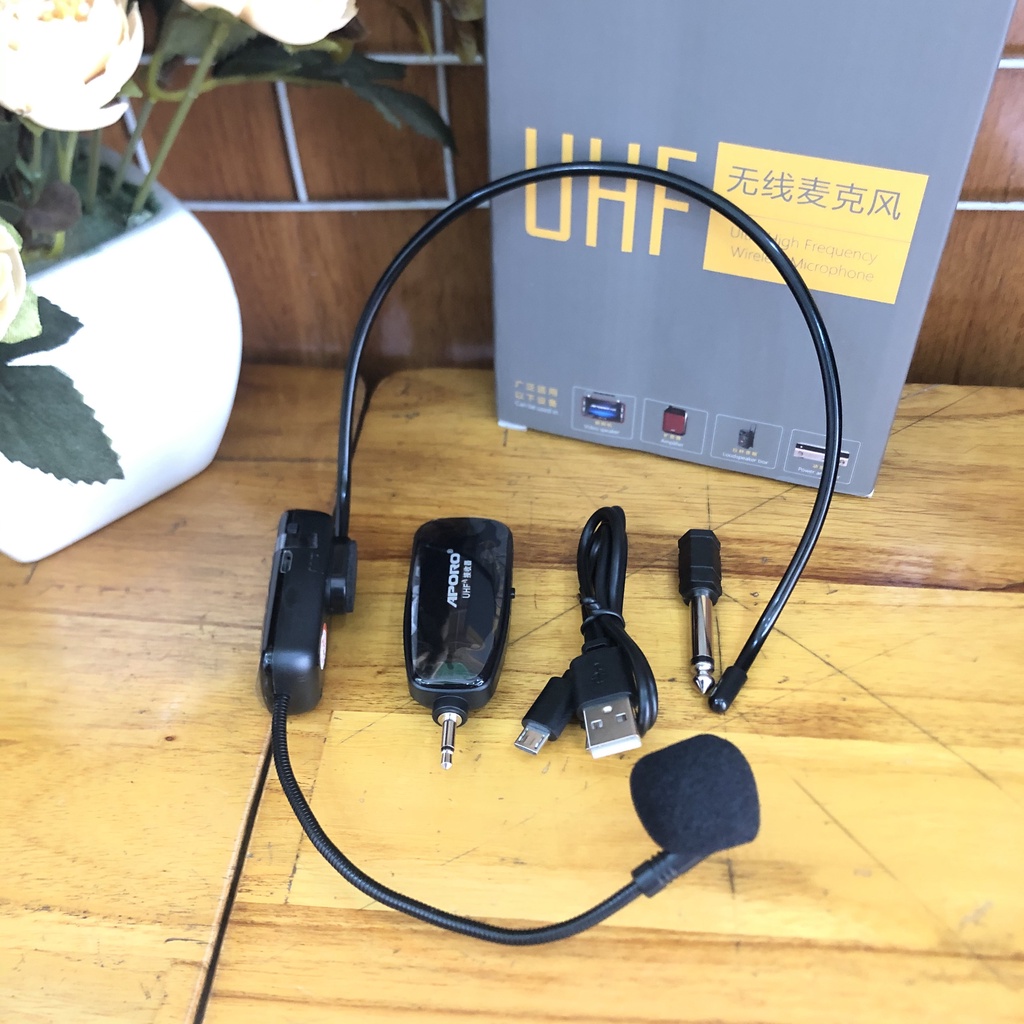 Bộ Micro Đeo Đầu Quàng Tai APORO Không Dây Thay Thế Cho Loa Trợ Giảng Chất Lượng Cao 2.4G /UHF Thu Phát
