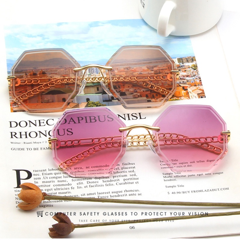 Kính Mát Gọng Kim Loại Tròng Màu Gradient Không Viền Thời Trang Cho Nữ