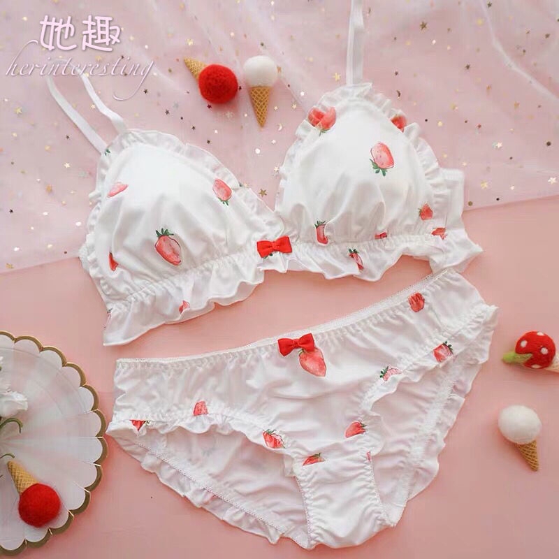 Set Áo Quần Ngủ In Hình Dâu Tây Xinh Xắn Cho Bé Gái