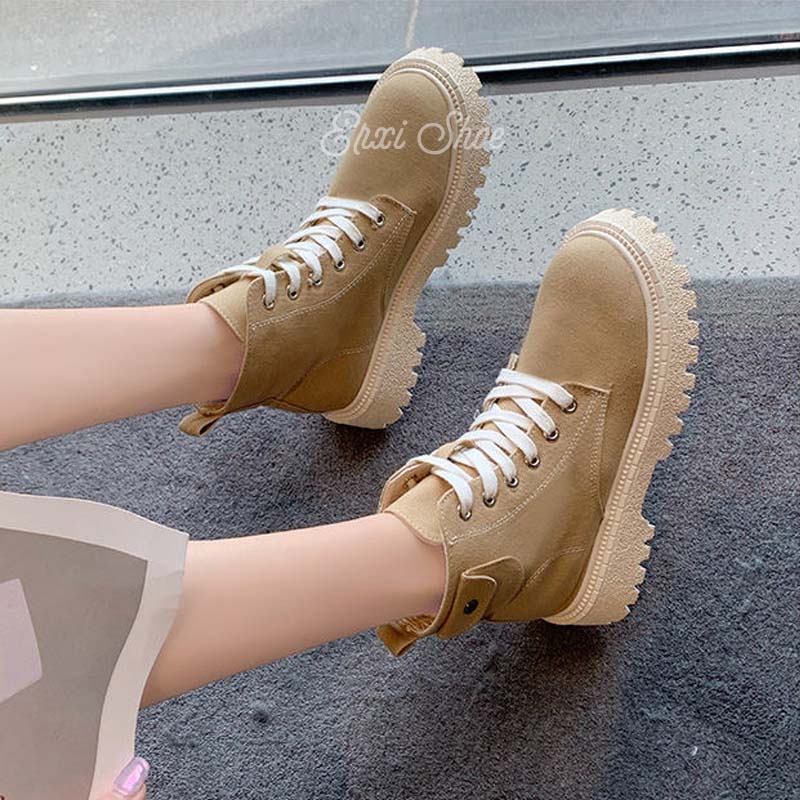 Oeggeo Giày Bốt Martin Cổ Ngắn Buộc Dây Kẻ Sọc Thiết Kế Cá Tính Cho Nữ