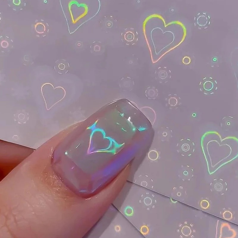 Nhãn Dán Móng Tay Hình Trái Tim/Ngôi Sao Màu Sắc Ngọt Ngào Lấp Lánh