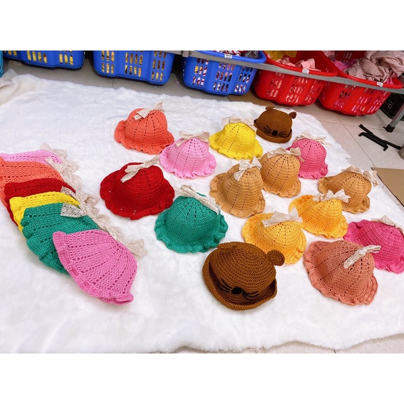 nón vành nhún tiểu thư đínhnơ nhiều mầu sắc