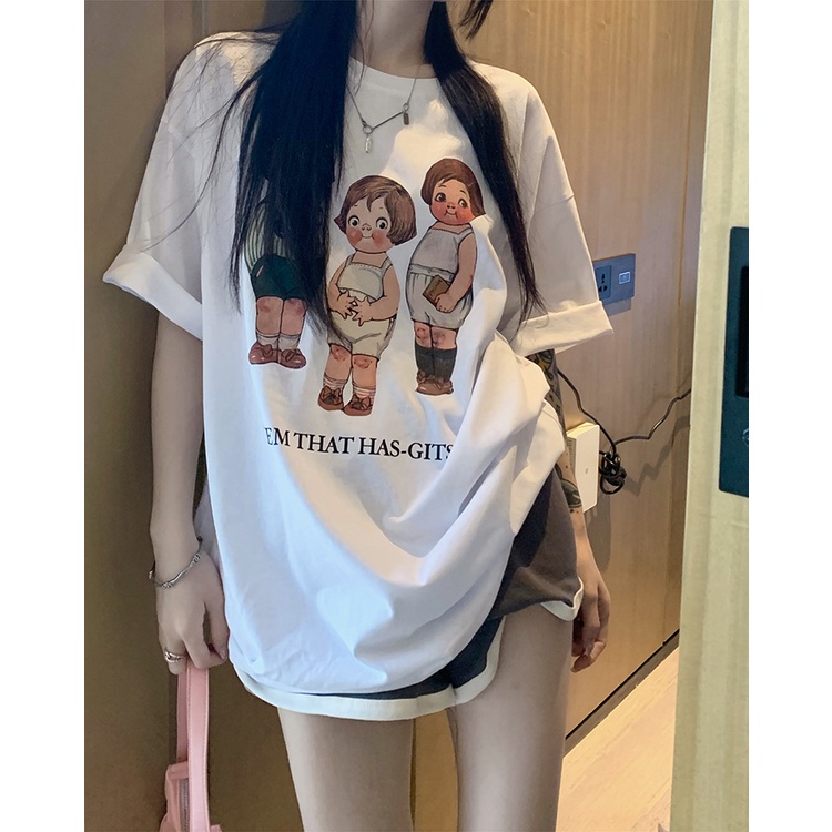 Áo Thun T-Shirt Tay Ngắn Cổ Tròn In Họa Tiết Thời Trang Phong Cách Hàn Quốc Cho Nữ