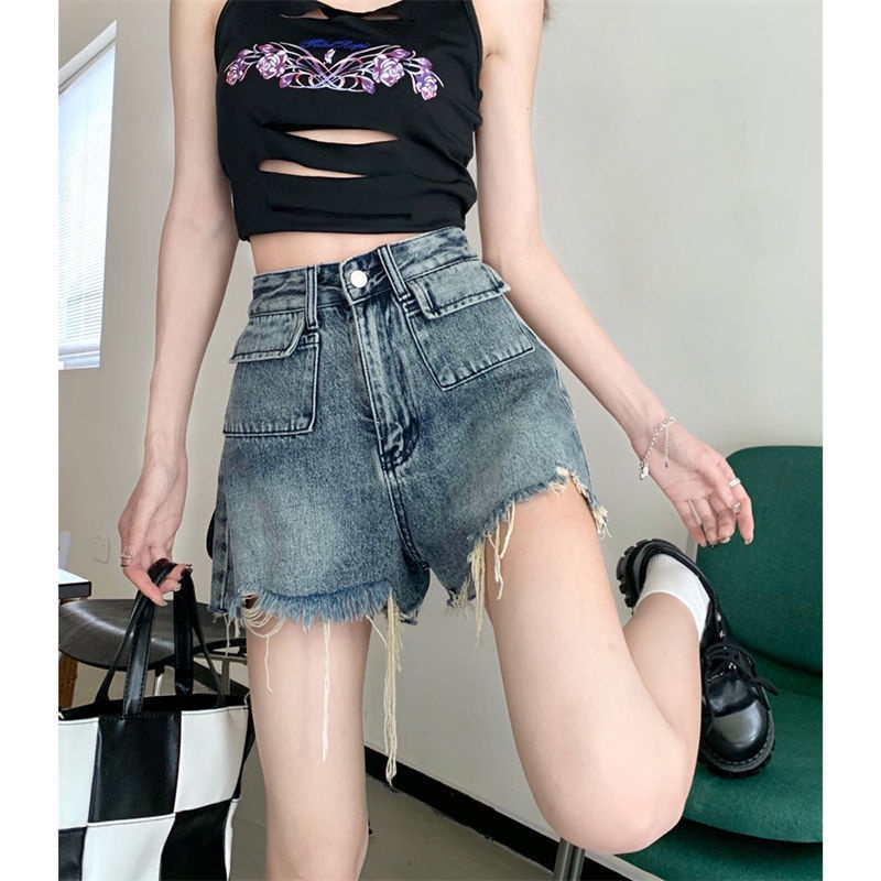 ▲◕∈ Quần Short Jean Mỏng Ống Rộng Cạp Cao Mỏng Cổ Điển Hợp Xu Hướng Thời Trang Mùa Hè Cho Nữ