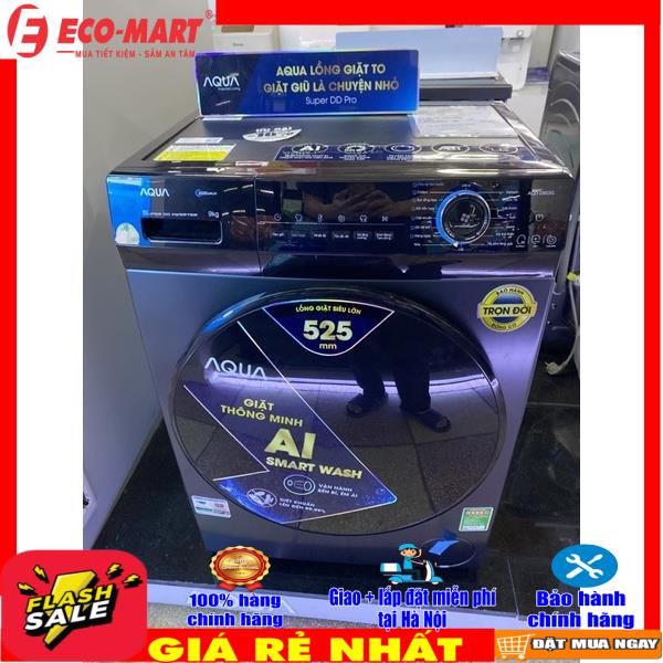 Máy giặt lồng ngang Aqua AQD-D903G.BK Inverter 9Kg