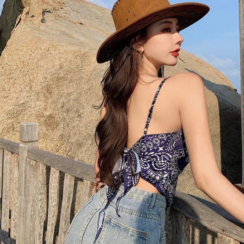 Áo Croptop Sát Nách Hoạ Tiết In Thiết Kế Hở Lưng Quyến Rũ | BigBuy360 - bigbuy360.vn