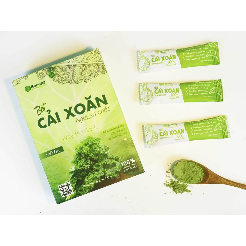 Bột Cải Xoăn (Kale) Behena giảm cholesterol - Hỗ Trợ Tiêu Hóa - Bột ăn dặm giúp bé phát triển trí não (Hộp50gr)