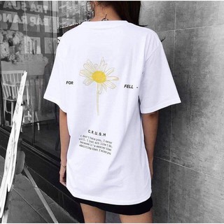 Áo thun form rộng tay lỡ Hoa cúc CRUSH siêu đẹp có 2 màu trắng và đen