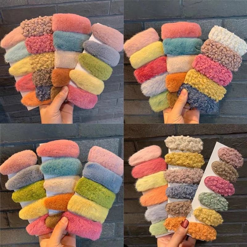 Kẹp tóc vải lông cừu nhiều màu dễ thương xinh xắn cho nữ