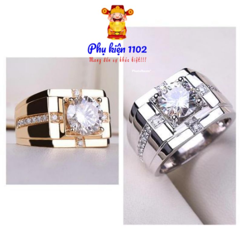 Nhẫn cưới mạ bạc 925 đính kim cương nhân tạo cho nam, nhẫn nam đính hôn đá quý sang trọng cho nam Vàng/Bạc