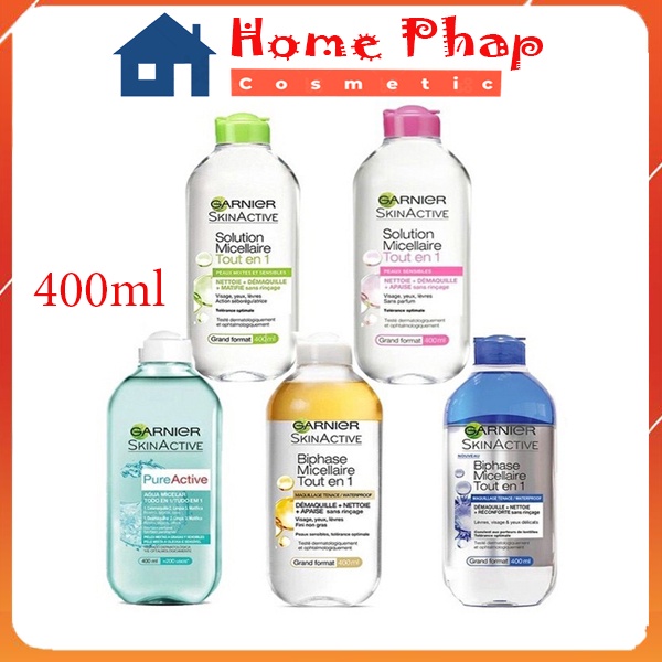 Nước Tẩy Trang Garnier 400ml Pháp cho da dầu, da nhạy cảm và mọi loại da hỗn hợp
