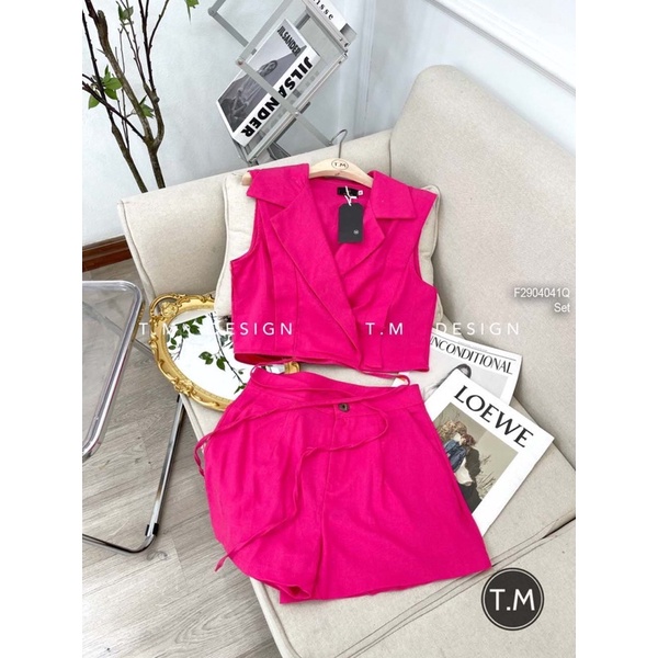 Set áo vest croptop sát nách phối quần short 0422
