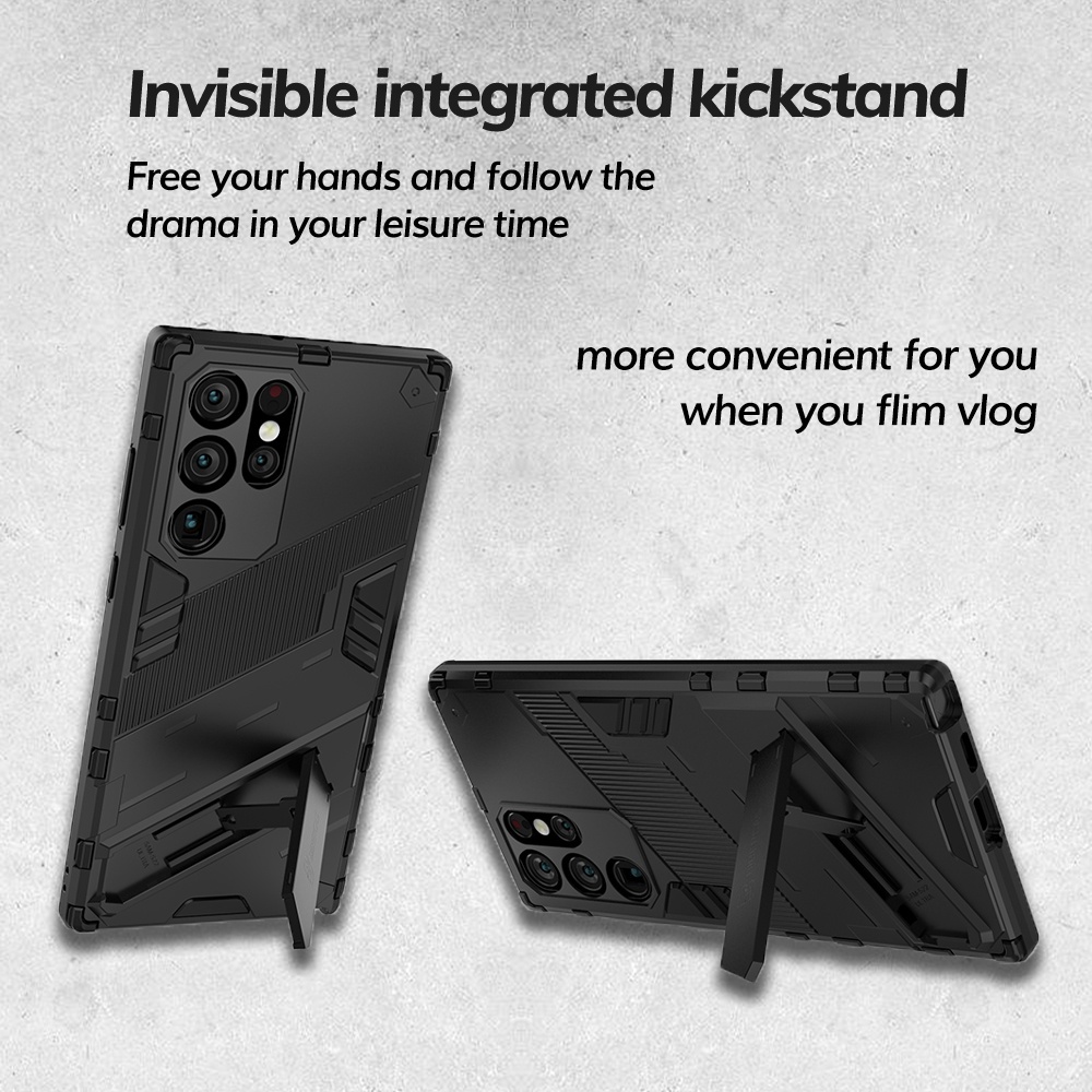 Casing For Samsung Galaxy S22 Ultra Plus S22+ S22 Ultra 5G S21 FE 5G Phone Case Hard Fashion Armor Shockproof Casing Bracket Stand Holder Back Cover