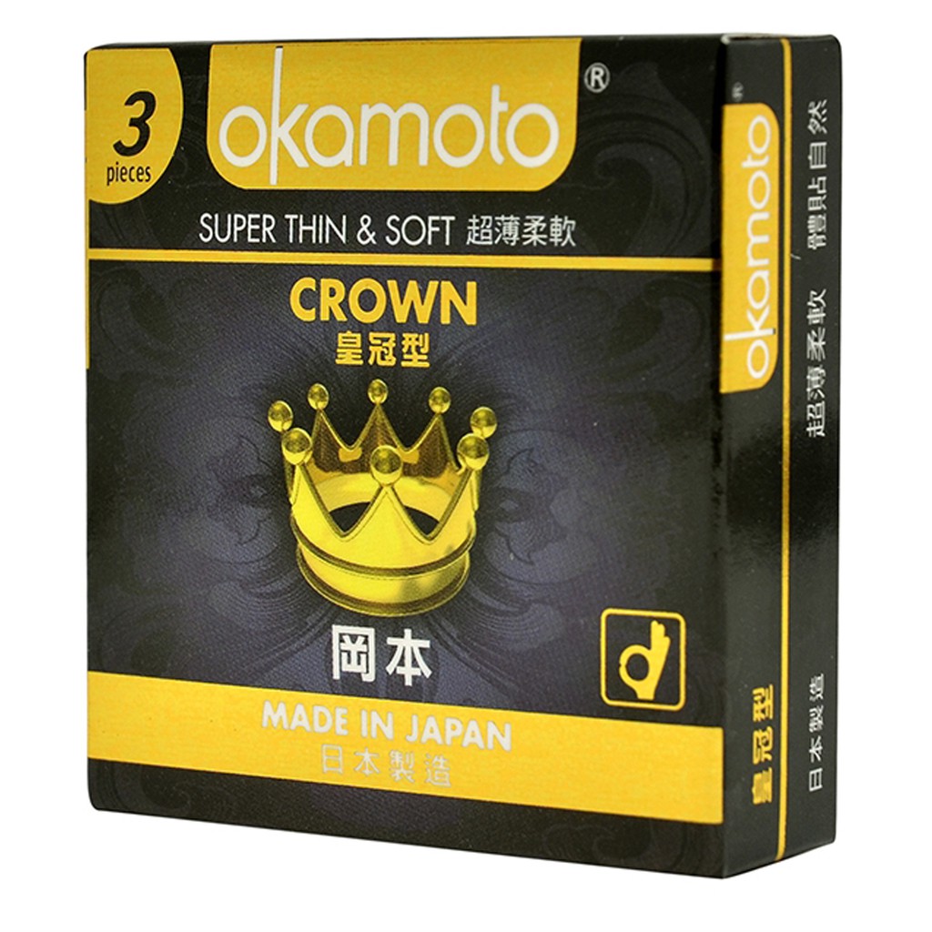 [ Tặng 1 gói Gel Bôi Trơn Hydro ] Bao Cao Su Okamoto Crown Kích Cở Nhỏ Siêu Mỏng Và Mềm Mại Hộp 3 Cái