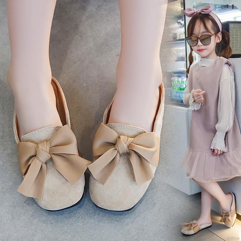 Giày búp bê đế cao su gắn nơ kiểu công chúa thời trang mềm mại cho bé gái