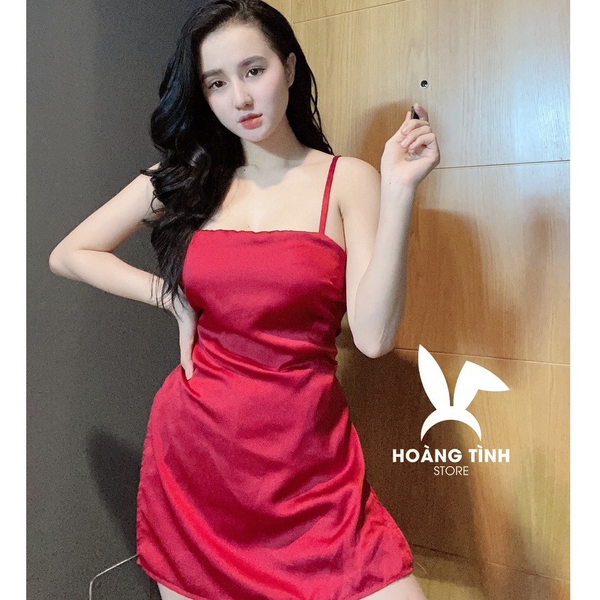 Đồ ngủ 2 dây áo form dài có mút ngực gợi cảm Hoàng Tình Store mặc nhà thoáng mát lụa satin cao cấp mềm mại Freesize | BigBuy360 - bigbuy360.vn