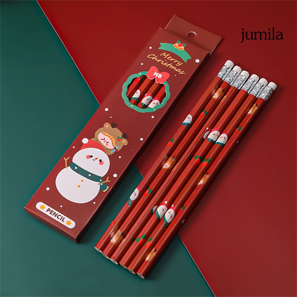 Set 6 Bút Chì Gỗ Kèm Gôm Tẩy Chủ Đề Giáng Sinh Dễ Thương