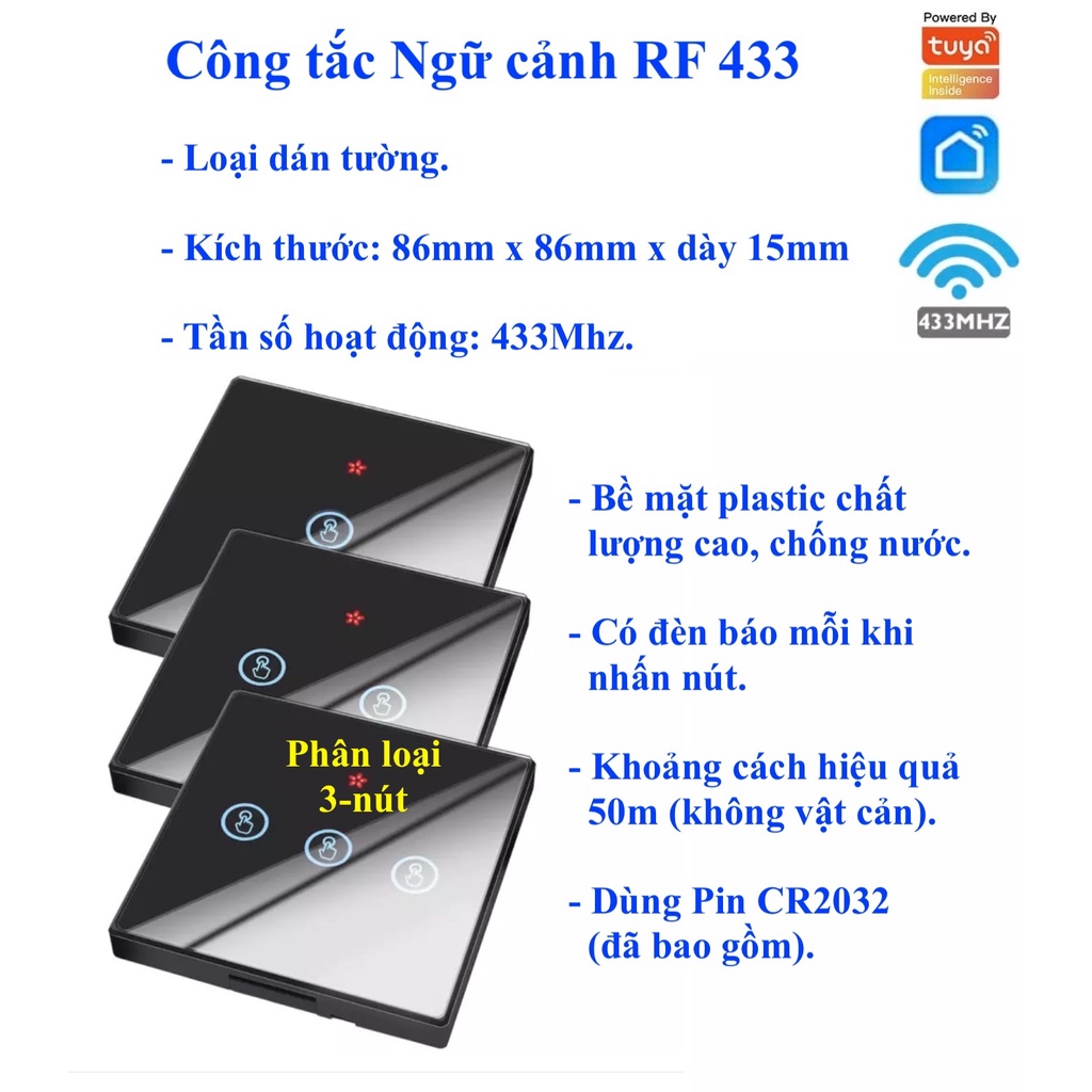 Công tắc / remote Ngữ cảnh thông minh, dùng sóng RF433/ 433MHZ/ 433 MHZ