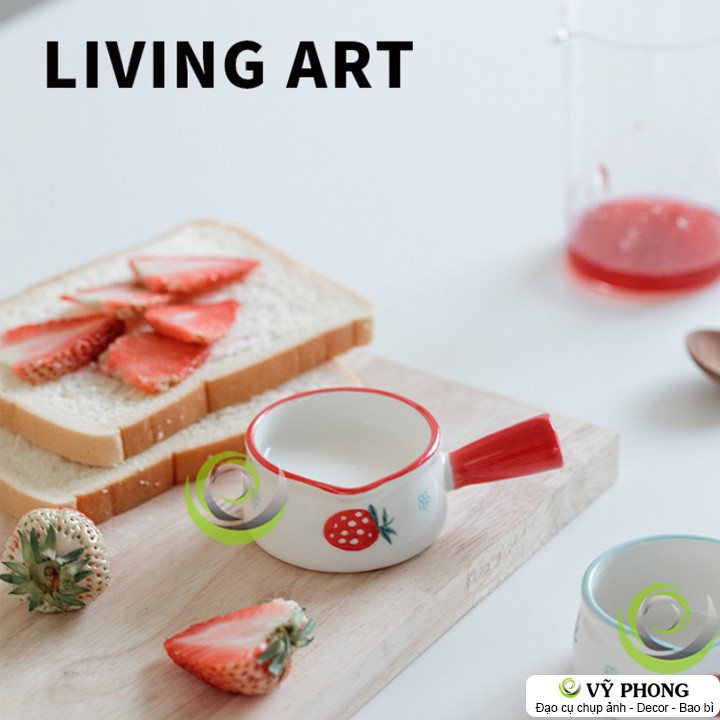 CHÉN SỨ NHỎ HÌNH TRÁI DÂU DỄ THƯƠNG CÓ TAY CẦM LIVING ART TRANG TRÍ BẾP CHỤP HÌNH ĐẠO CỤ CHỤP ẢNH SẢN PHẨM INS DCB-30