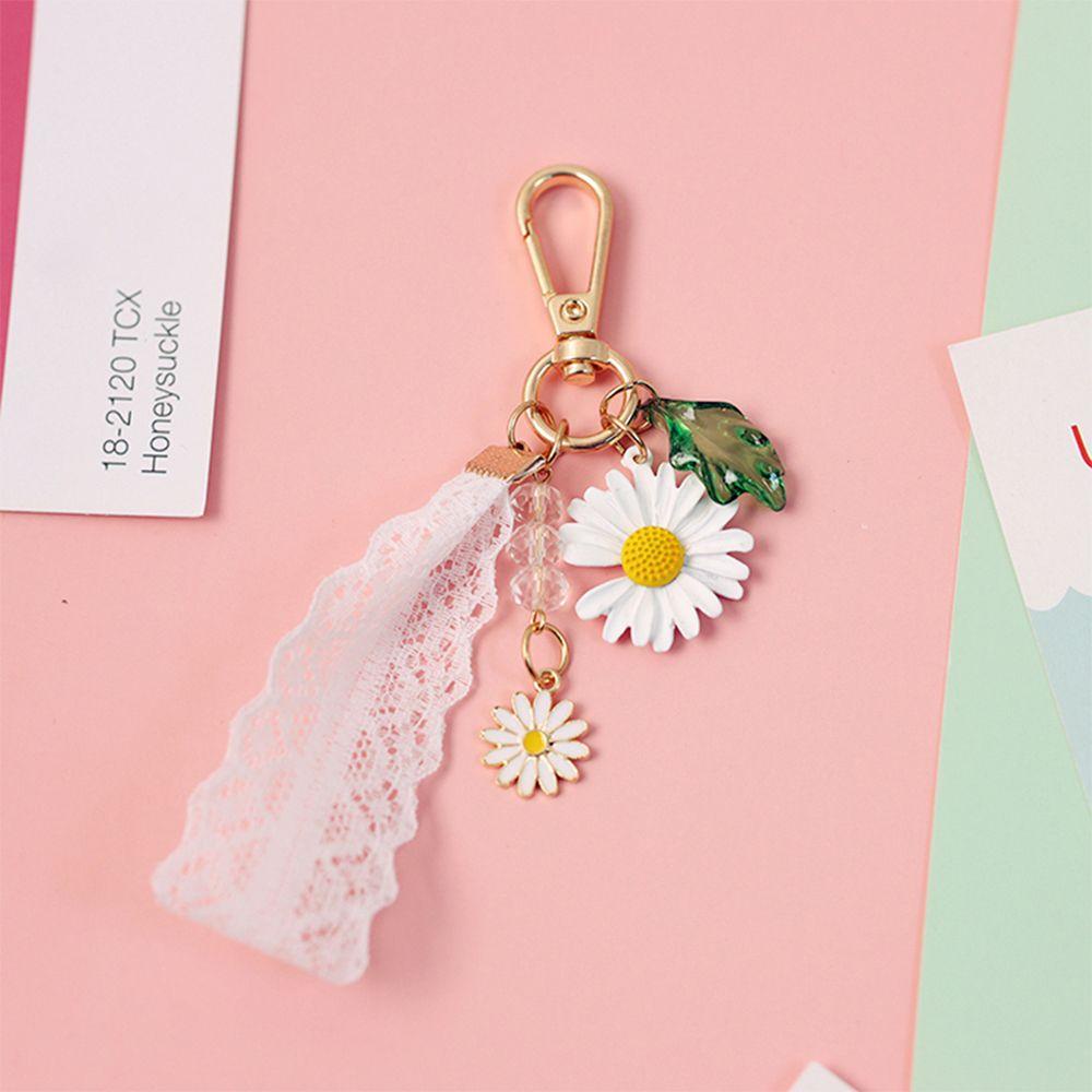 DARNELL Móc Khóa Hình Hoa Hướng Dương Thắt Nơ Ruy Băng Ren Dễ Thương