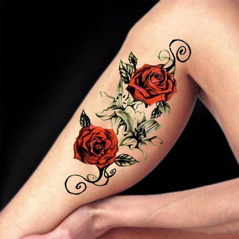 [Hàng mới về] Miếng dán xăm tạm thời hình hoa hồng đỏ cá tính chống thấm nước