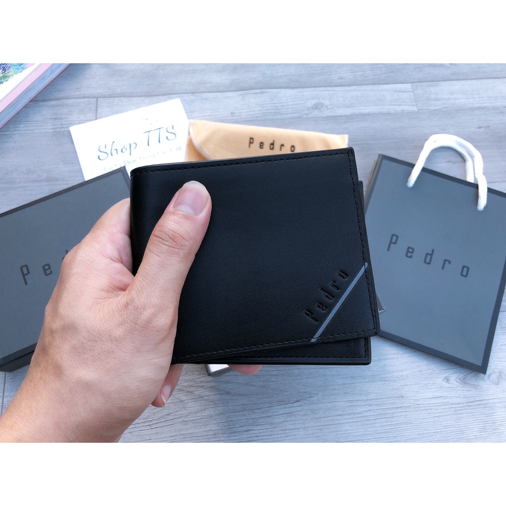 Ví/Bóp Da Nam Pedro Trơn Full Hộp Kèm Túi Xách Giấy Hãng