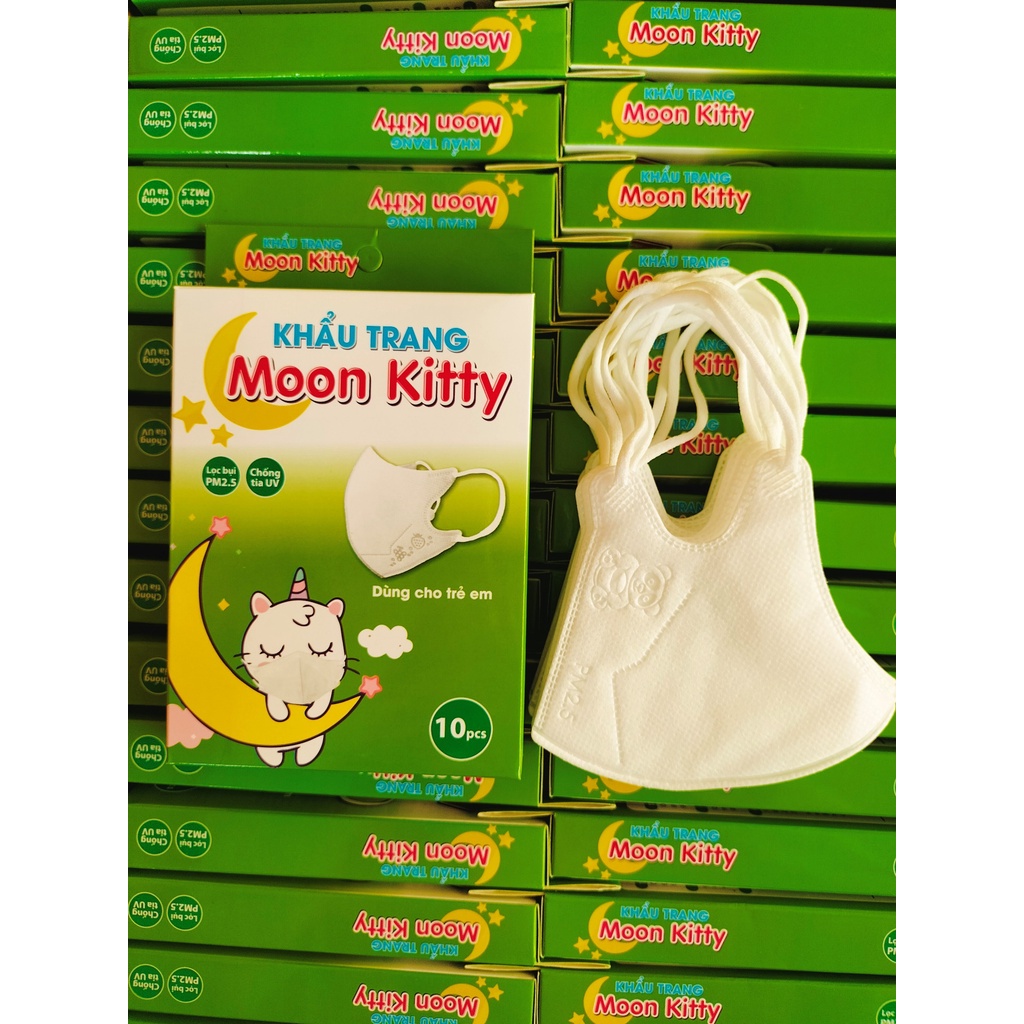 Khẩu Trang 5D Kids Mask kháng khuẩn chống bụi mịn Nhật Minh Moon Kitty 3D 4D 6D 3M KF94 N95 cho bé trẻ em. Hộp 10 Chiếc.