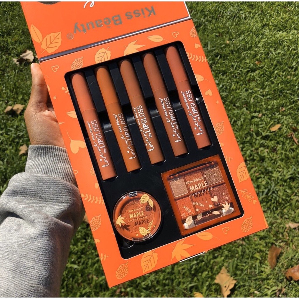 Full Set Trang Điểm Kiss Beauty Maple Suite 7 Sản Phẩm: 5 Thỏi Son + 1 Bảng Phấn Mắt 6 Ô + 1 Phấn Má | BigBuy360 - bigbuy360.vn