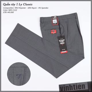 Quần Tây Nam Công Sở 1 Ly Classic Vĩnh Tiến Vải Mỏng Co Giãn 445 - Màu Trơn C122