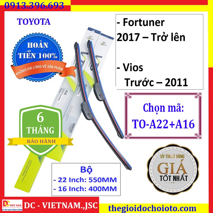 Bộ 2 thanh gạt mưa dùng cho xe Toyota Fortuner Đời 2017 - Trở lên, Vios Đời trước - Đến 2011 (Và các dòng xe khác)