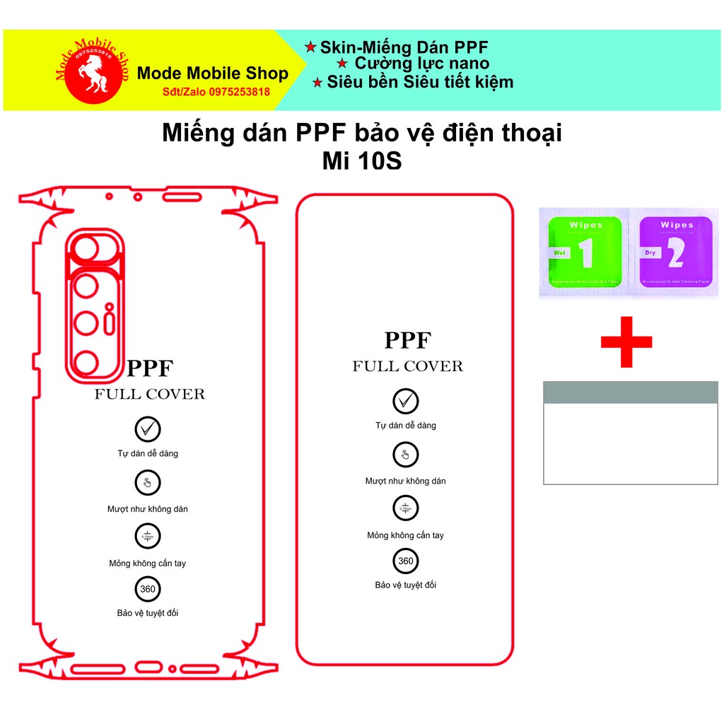 Miếng dán PPF Mi 10s Bảo vệ lưng máy, màn hình khỏi trầy xước, xỉn màu