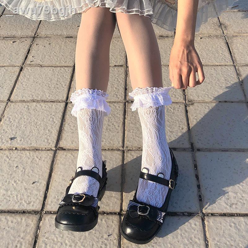 Khăn Tất & Găng tay△◑Vớ ren trắng mùa xuân và hè tất nữ ống trung quần jk dài bắp chân Nhật Bản mỏng lolita